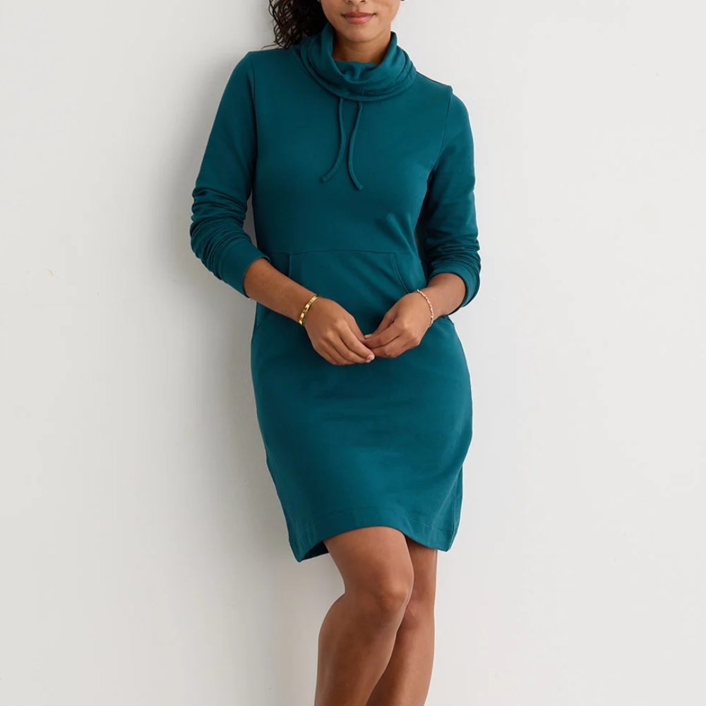 Cowl Neck Deep Teal French Terry Weekend Sweatshirt Dress